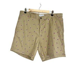 Retro American Flag Khaki Shorts 38W Tan Chino Preppy Classic Resort Patriotic
